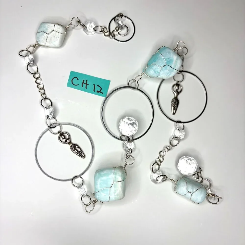 Blue Calcite Hanging | Silver Goddess Charm | Intuition Creativity Stone Decor